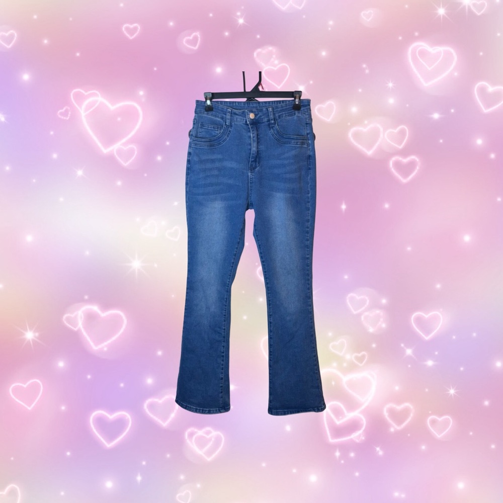 shein flared bottom high waisted jeans